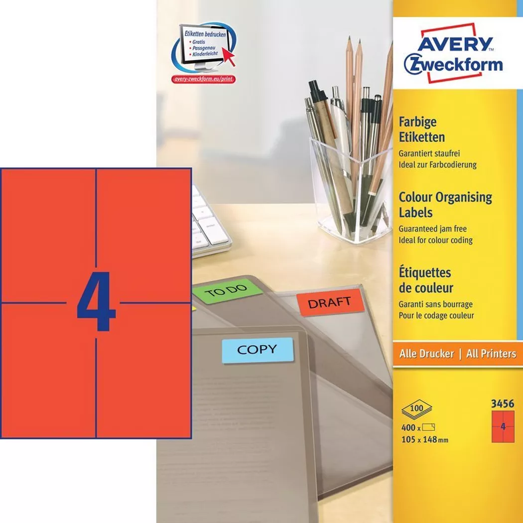Avery-Zweckform – AVERY ZWECKFORM Etiketten 105x148mm, 400 Stück, One Size, Rot Bunt
