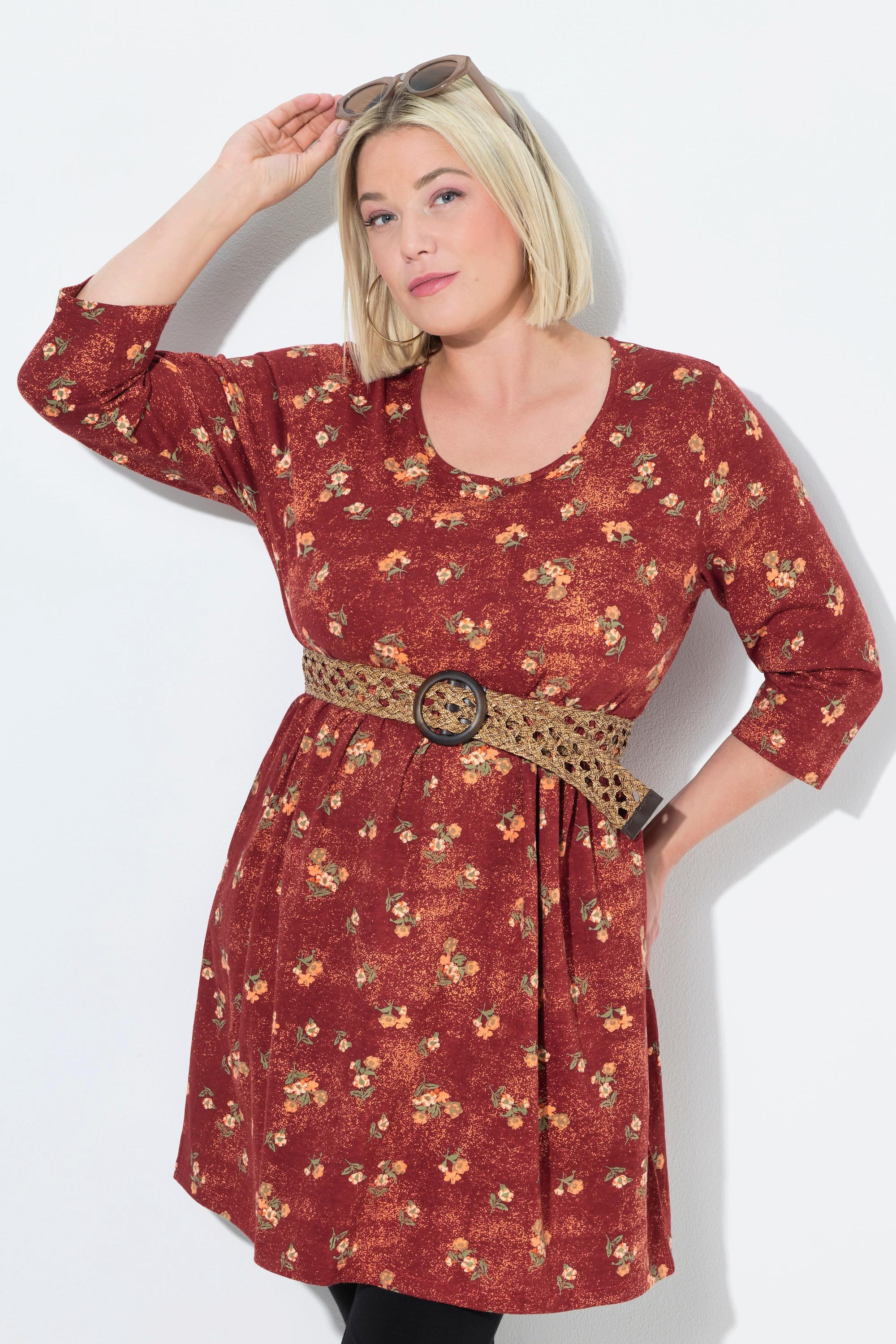 Ulla Popken Longshirt Punkte A-Linie Rundhals 3/4 Arm  