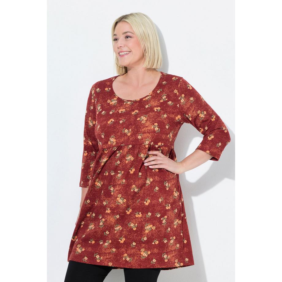 Ulla Popken T-shirt long imprimé à pois décolleté rond manches 3/4 coupe évasée  