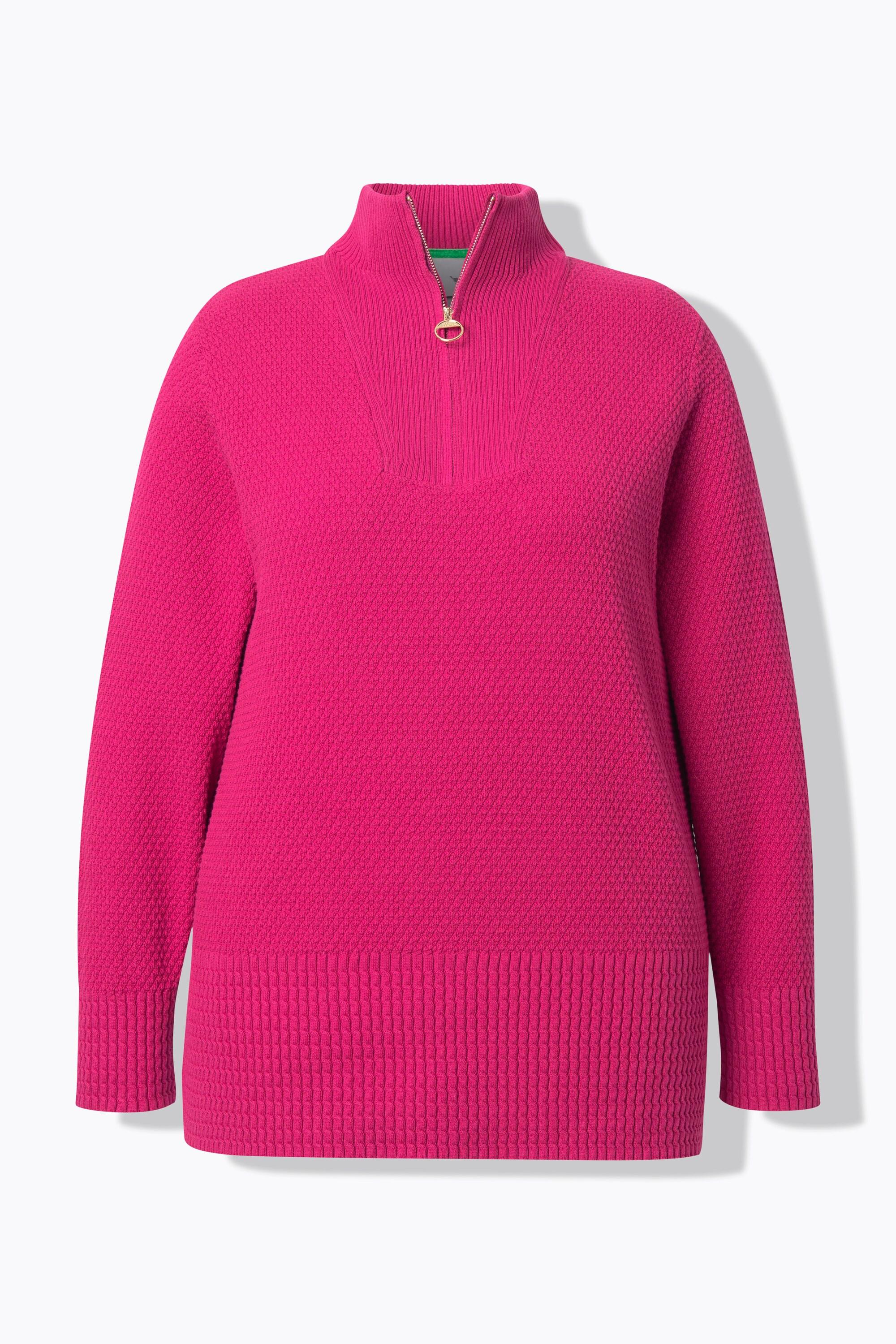 Ulla Popken Maglione polo in maglia Collo alto Cerniera Maniche lunghe  