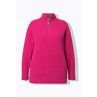 Ulla Popken Maglione polo in maglia Collo alto Cerniera Maniche lunghe  