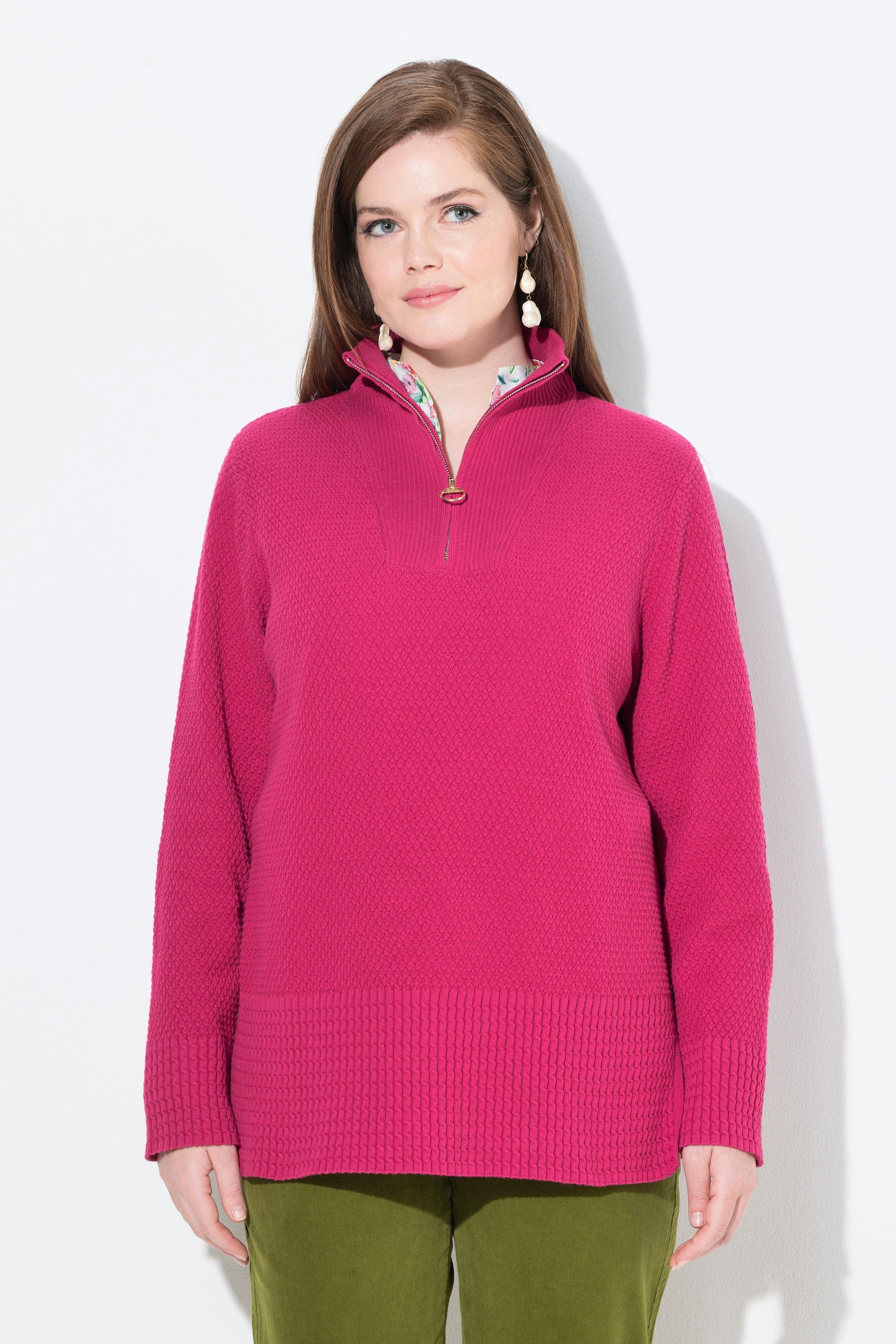 Ulla Popken Maglione polo in maglia Collo alto Cerniera Maniche lunghe  