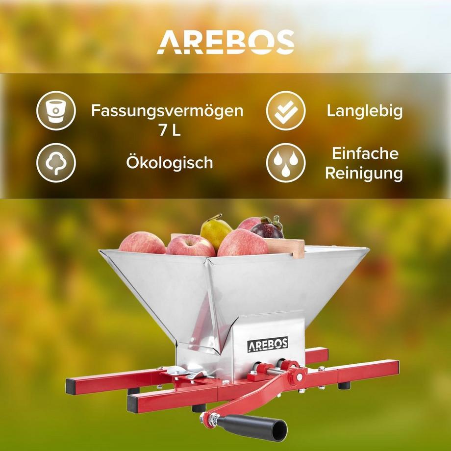 Arebos  Obstmühle 7L Traubenmühle Obstschredder Obstpresse Obsthäcksler Obstmuser 