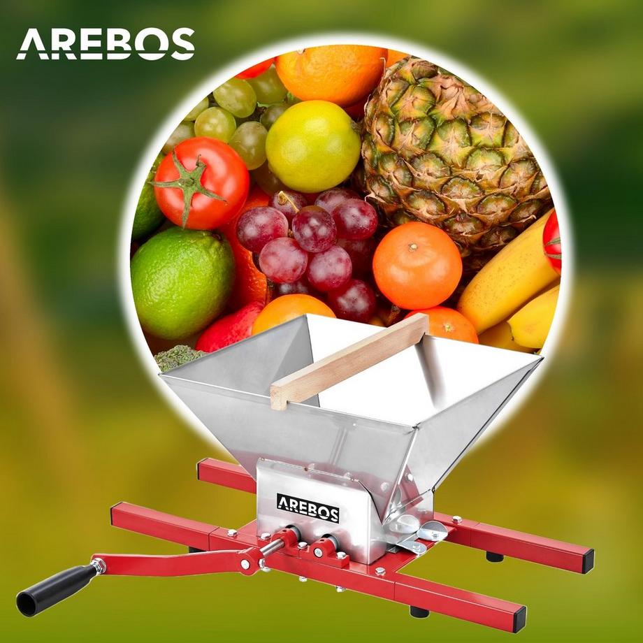 Arebos  Obstmühle 7L Traubenmühle Obstschredder Obstpresse Obsthäcksler Obstmuser 