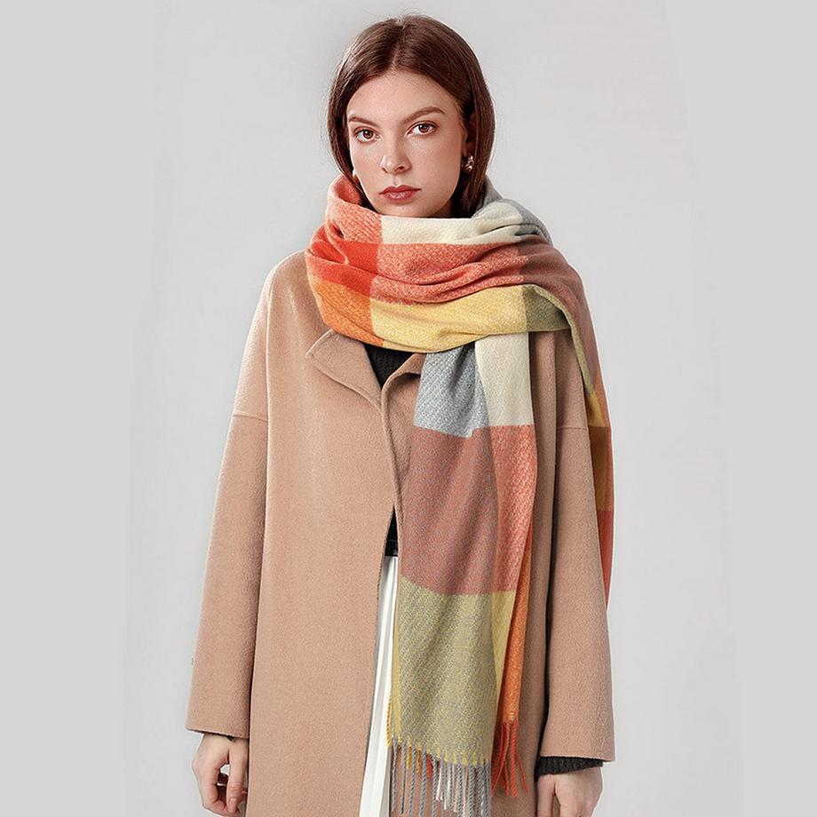 Only-bags.store Karierter Oversized Quadratischer Decken Schal Fransen  