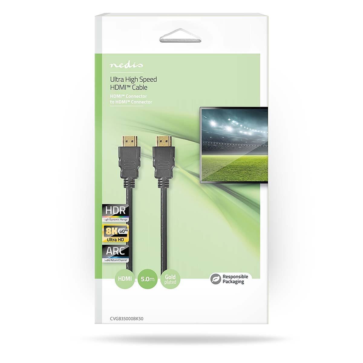 Nedis  Câble HDMI™ Ultra High Speed | Connecteur HDMI™ | Connecteur HDMI™ | 8K@60Hz | 48 Gbps | 5.00m | Rond | 6.7mm | Noir | Boîte 