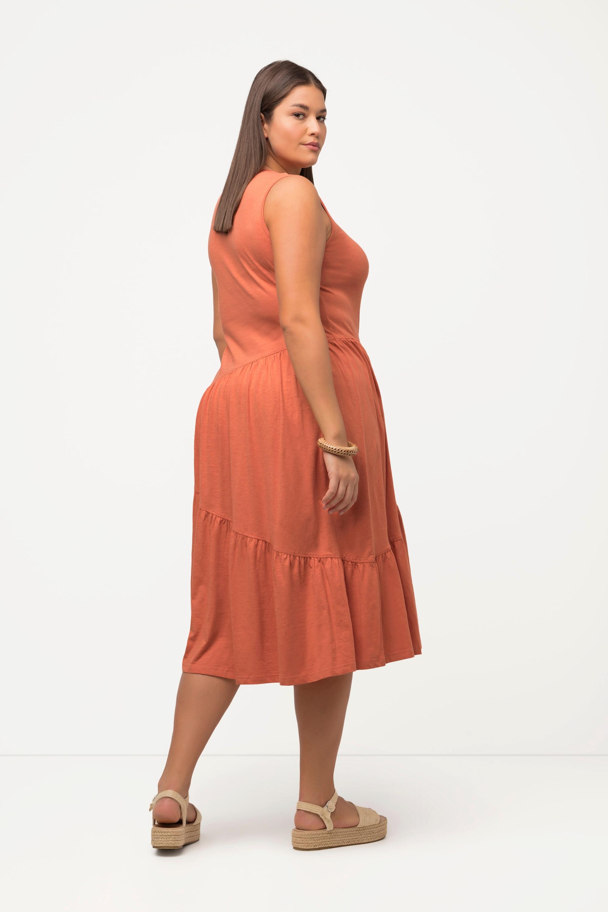 Ulla Popken Abito midi svasato scollo a V smanicato cotone biologico  