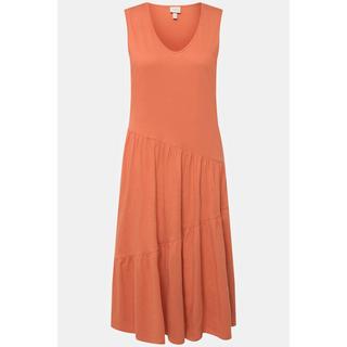 Ulla Popken Abito midi svasato scollo a V smanicato cotone biologico  