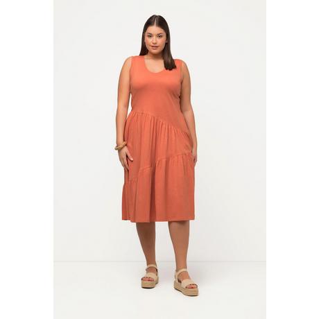 Ulla Popken Abito midi svasato scollo a V smanicato cotone biologico  