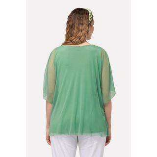 Ulla Popken  Blusa a doppio strato con fiori, scollo rotondo e mezze maniche 