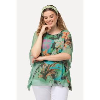 Ulla Popken  Blusa a doppio strato con fiori, scollo rotondo e mezze maniche 