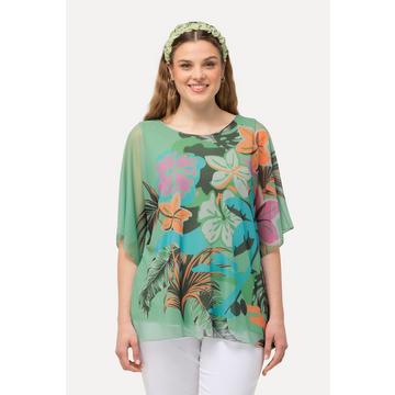 Blusa a doppio strato con fiori, scollo rotondo e mezze maniche