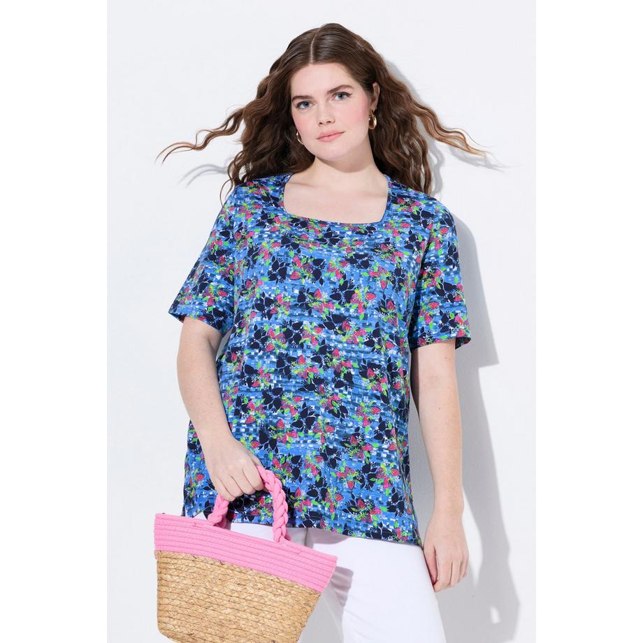 Ulla Popken T-Shirt Classica Stampa Fragole Scollo Quadrato Mezza Manica  