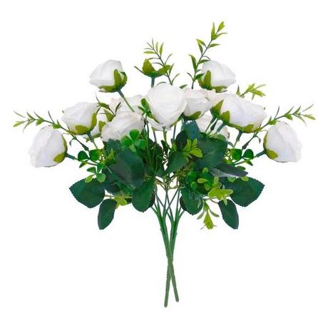eStore Lot de 2 bouquets de fleurs en plastique, Roses - Blanc  