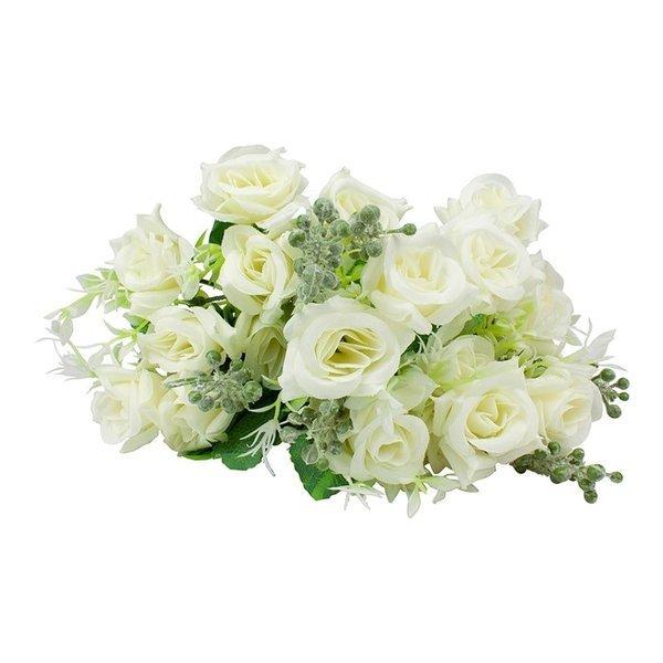eStore Lot de 2 bouquets de fleurs en plastique, Roses - Blanc  