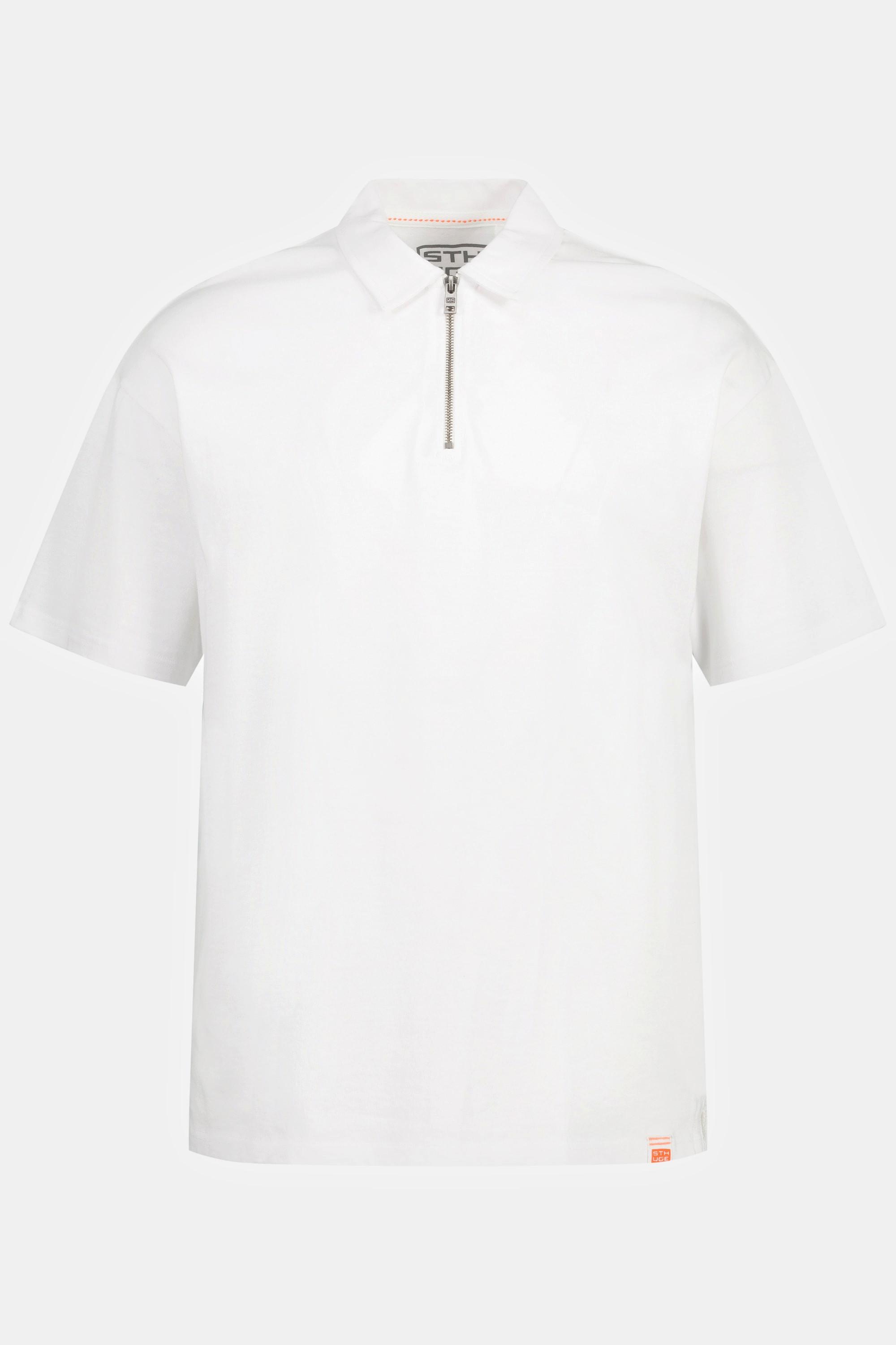 Sthuge  Maglia polo STHUGE di jersey con zip e mezze maniche bianco neve 