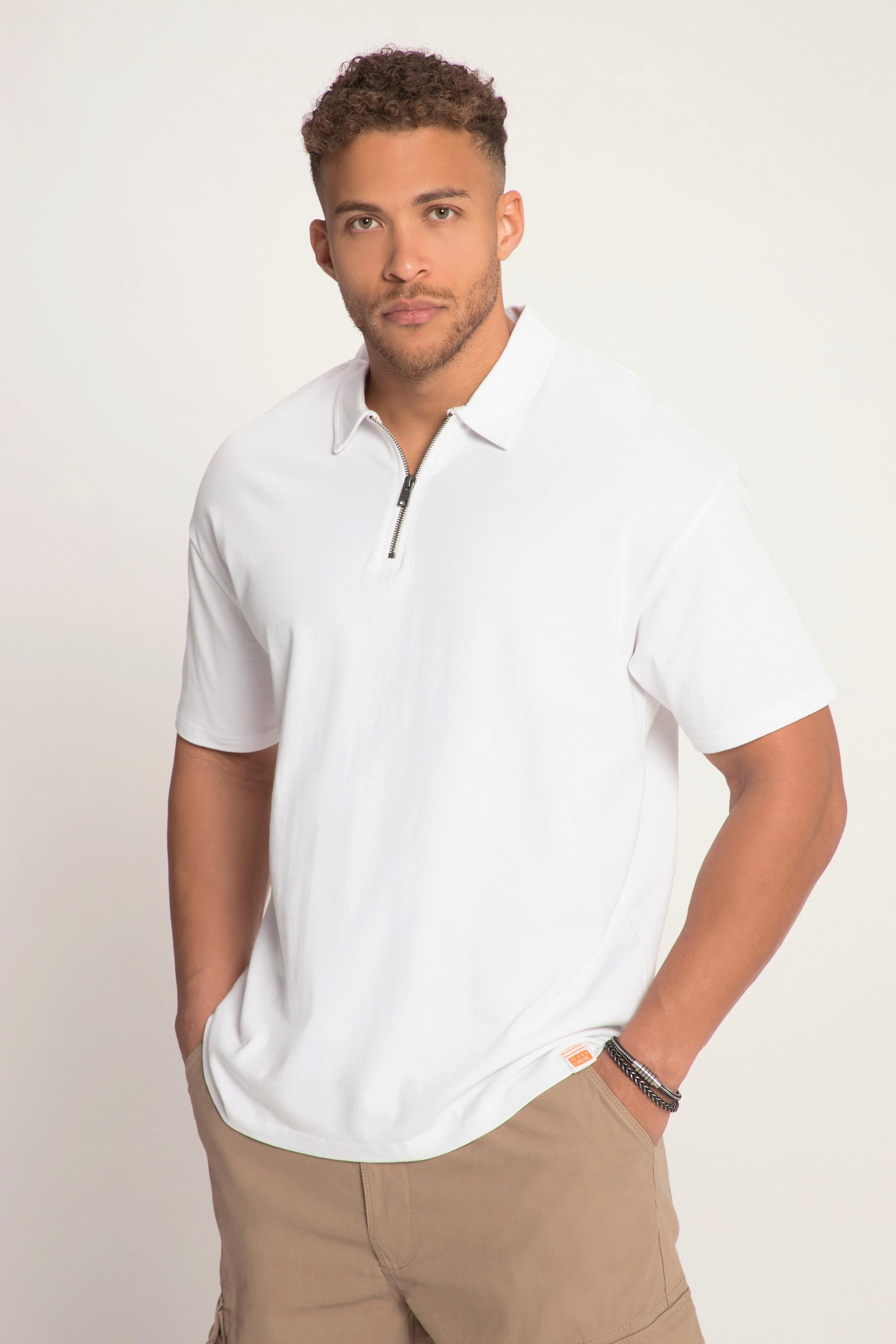 Sthuge  Maglia polo STHUGE di jersey con zip e mezze maniche bianco neve 