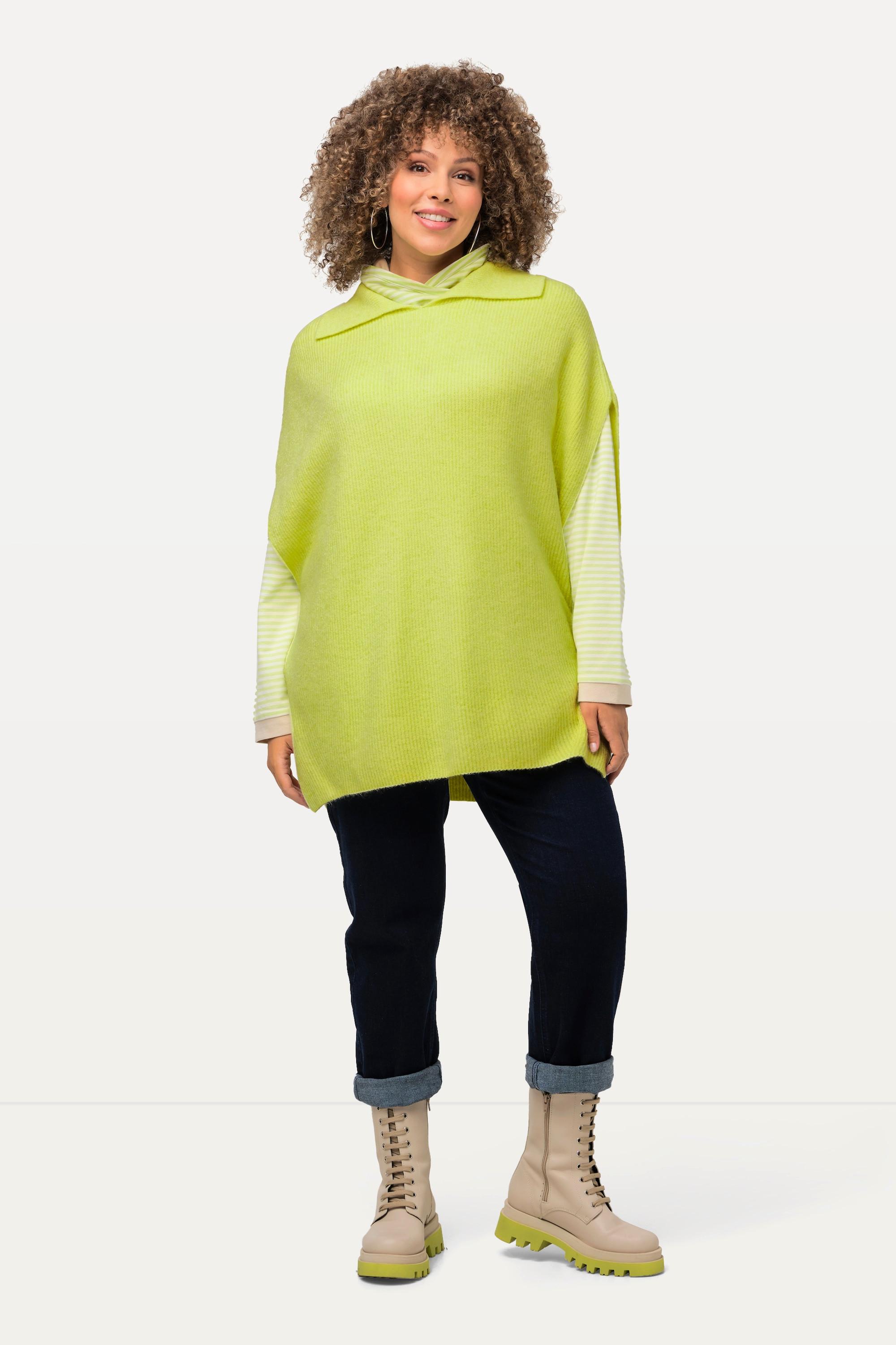 Ulla Popken Rippstrick Oversized ärmelloser Pullunder mit Strickkragen  