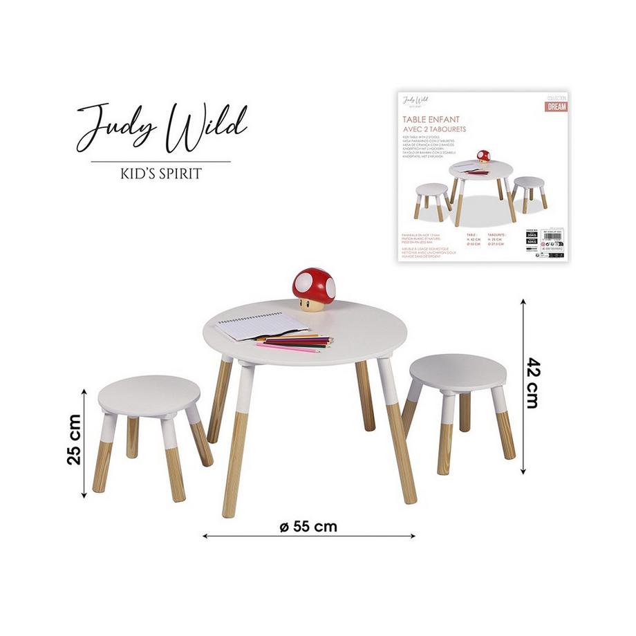 Judy Wild  Table en bois pour enfants avec 2 tabourets 