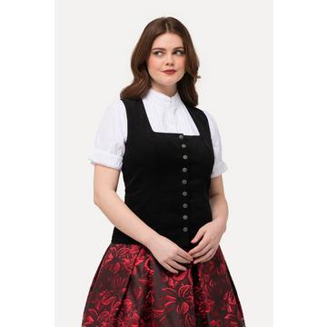 Corsetto in tradizionale stile Tracht dal taglio aderente e smanicato con velluto a coste e punto smock