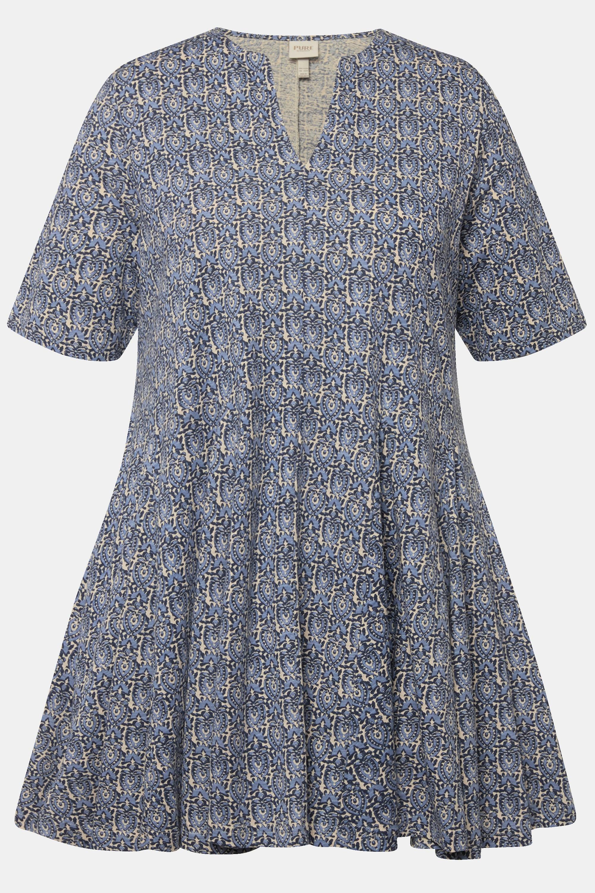 Ulla Popken  Longshirt, Godetfalten, Tunika-Ausschnitt, Halbarm 