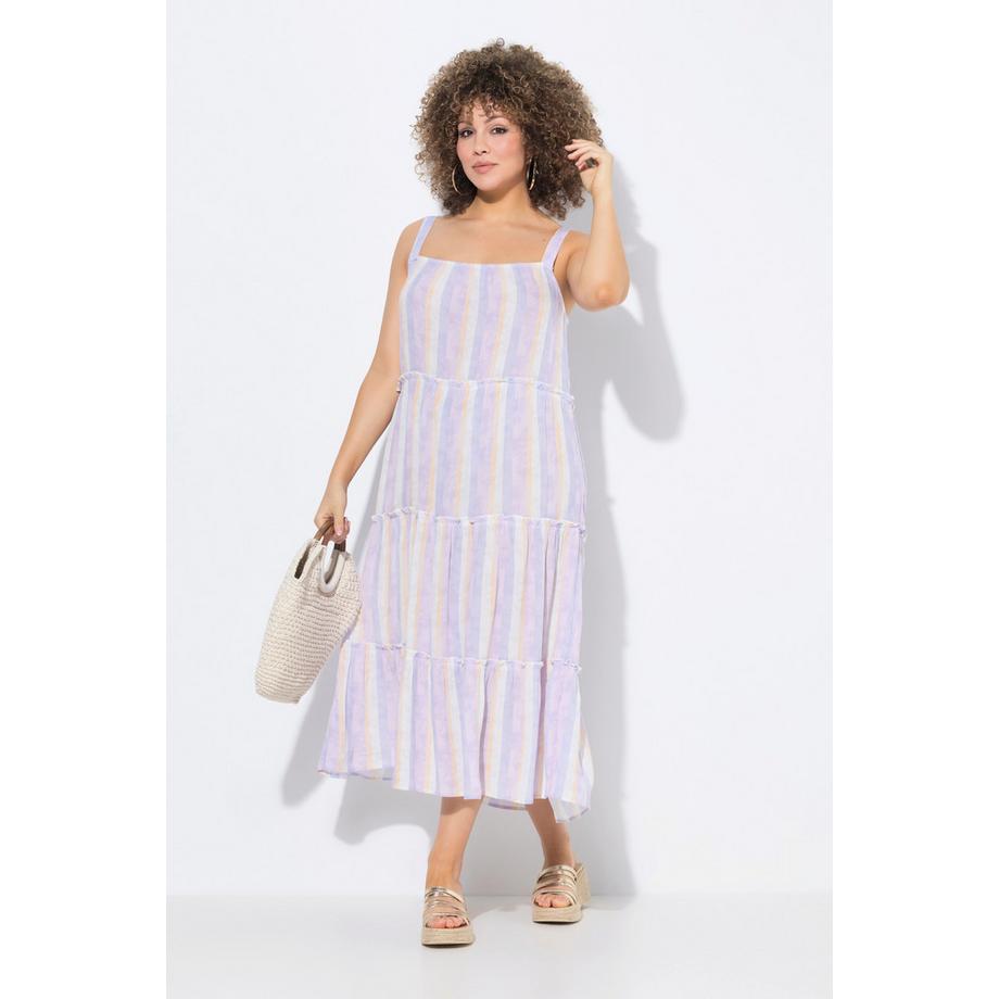 Ulla Popken Robe midi à bretelles Motif rayé Coupe évasée  