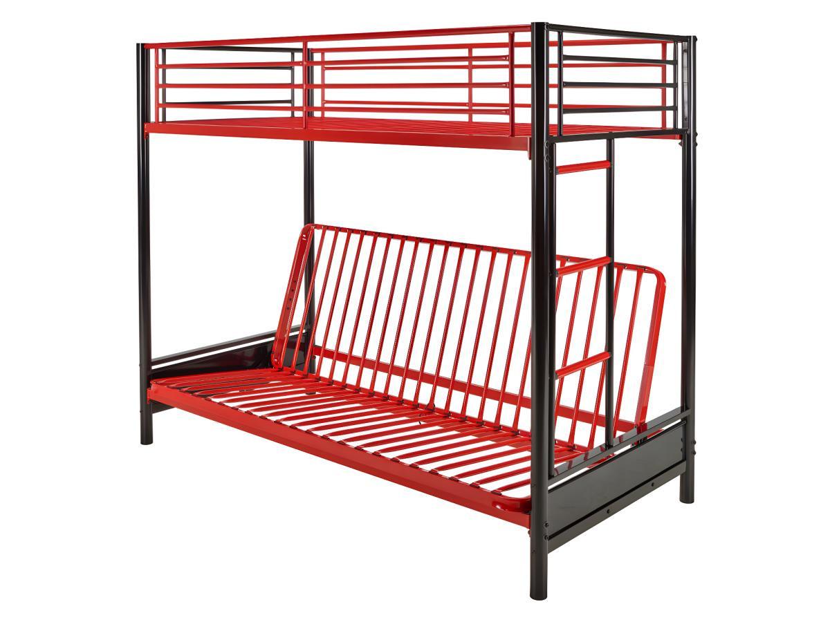 Vente-unique Hochbett mit Schlafsofa mit Matratze + Futonmatratze - 90 x 190 cm - Metall - Rot & Schwarz - MODULO V  