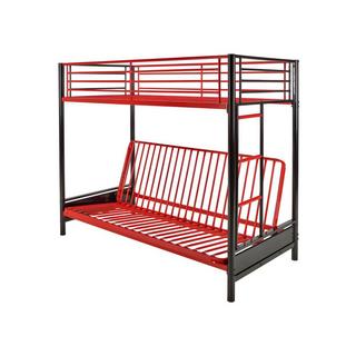 Vente-unique Hochbett mit Schlafsofa mit Matratze + Futonmatratze - 90 x 190 cm - Metall - Rot & Schwarz - MODULO V  