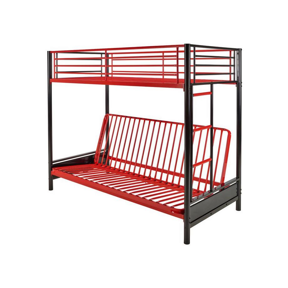 Vente-unique Lit mezzanine 90 x 190 cm - Avec banquette convertible - Métal - Noir et Rouge + Futon + Matelas - MODULO V  