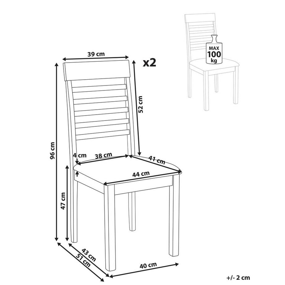 Beliani Esszimmerstuhl 2er Set aus Gummibaumholz  ORTLEY  
