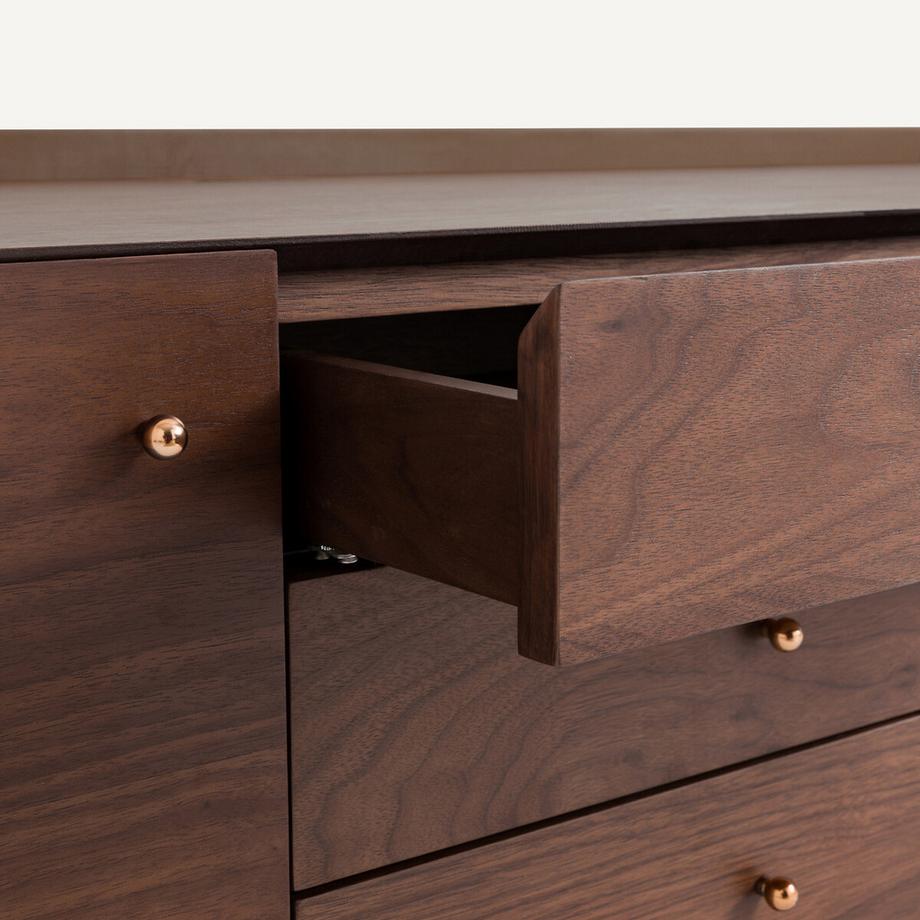 AM.PM Meuble télé hifi plaqué noyer et cuir  