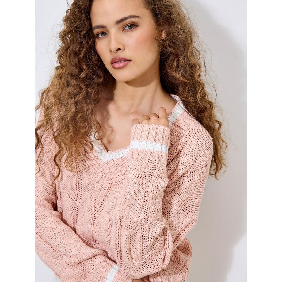 APRICOT Maglione corto a trecce con scollo a V  