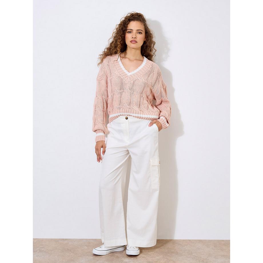 APRICOT Maglione corto a trecce con scollo a V  