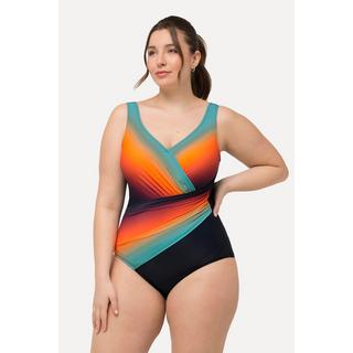 Ulla Popken  Maillot de bain à dégradé de couleurs, drapé et bonnets souples. Matière recyclée 