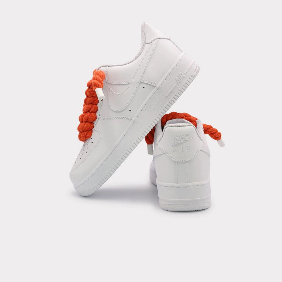 NIKE Air Force 1 White Rope Lace Orange Sneakers  