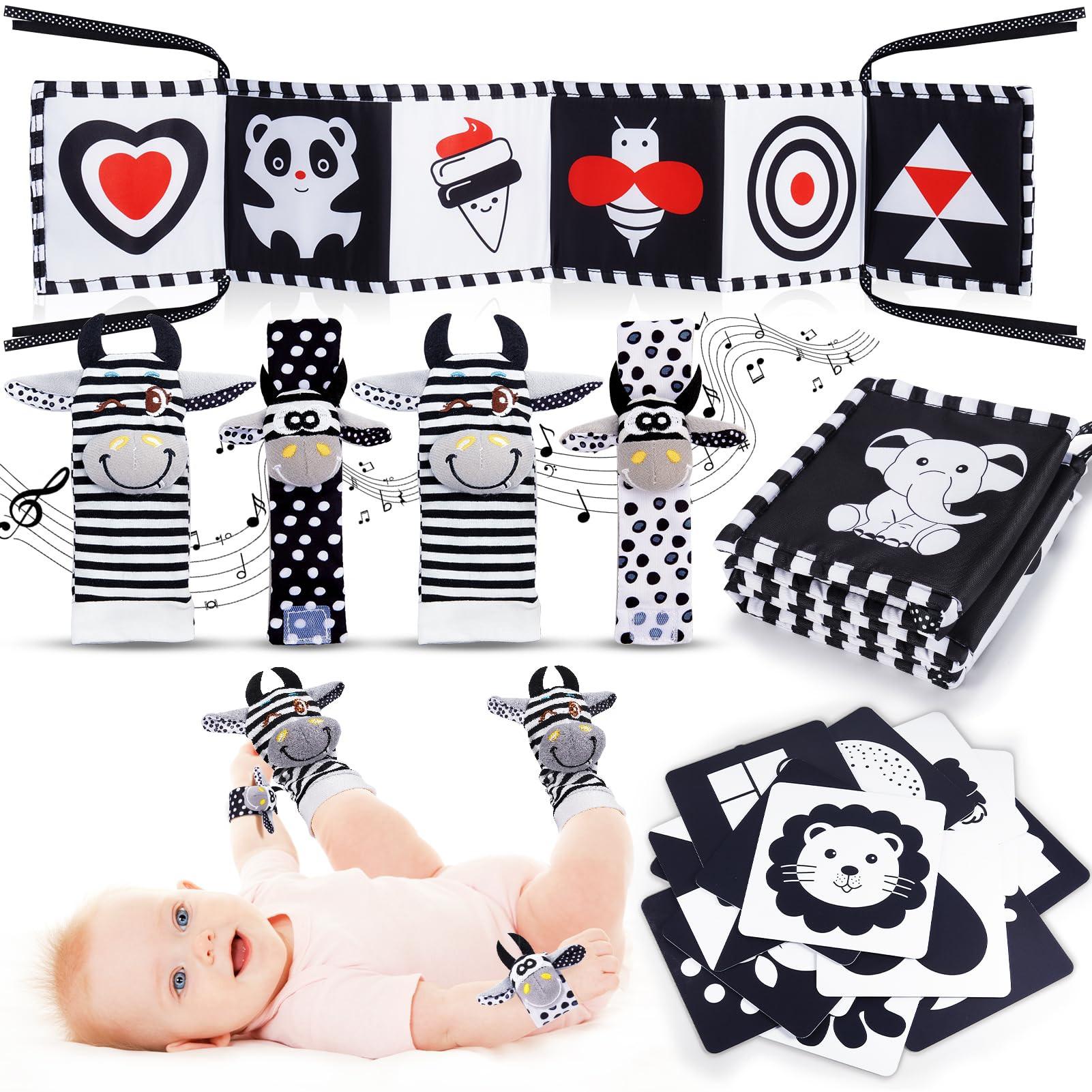 Activity-board  Livre de contraste bébé, cartes de contraste bébé jouet hochet chaussettes jouet hochet de contraste 