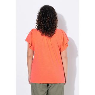 Ulla Popken T-shirt Passamaneria Decorativa Scollo a Tunica Mezze Maniche ad Aletta  