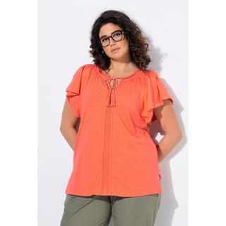 Ulla Popken T-shirt Passamaneria Decorativa Scollo a Tunica Mezze Maniche ad Aletta  