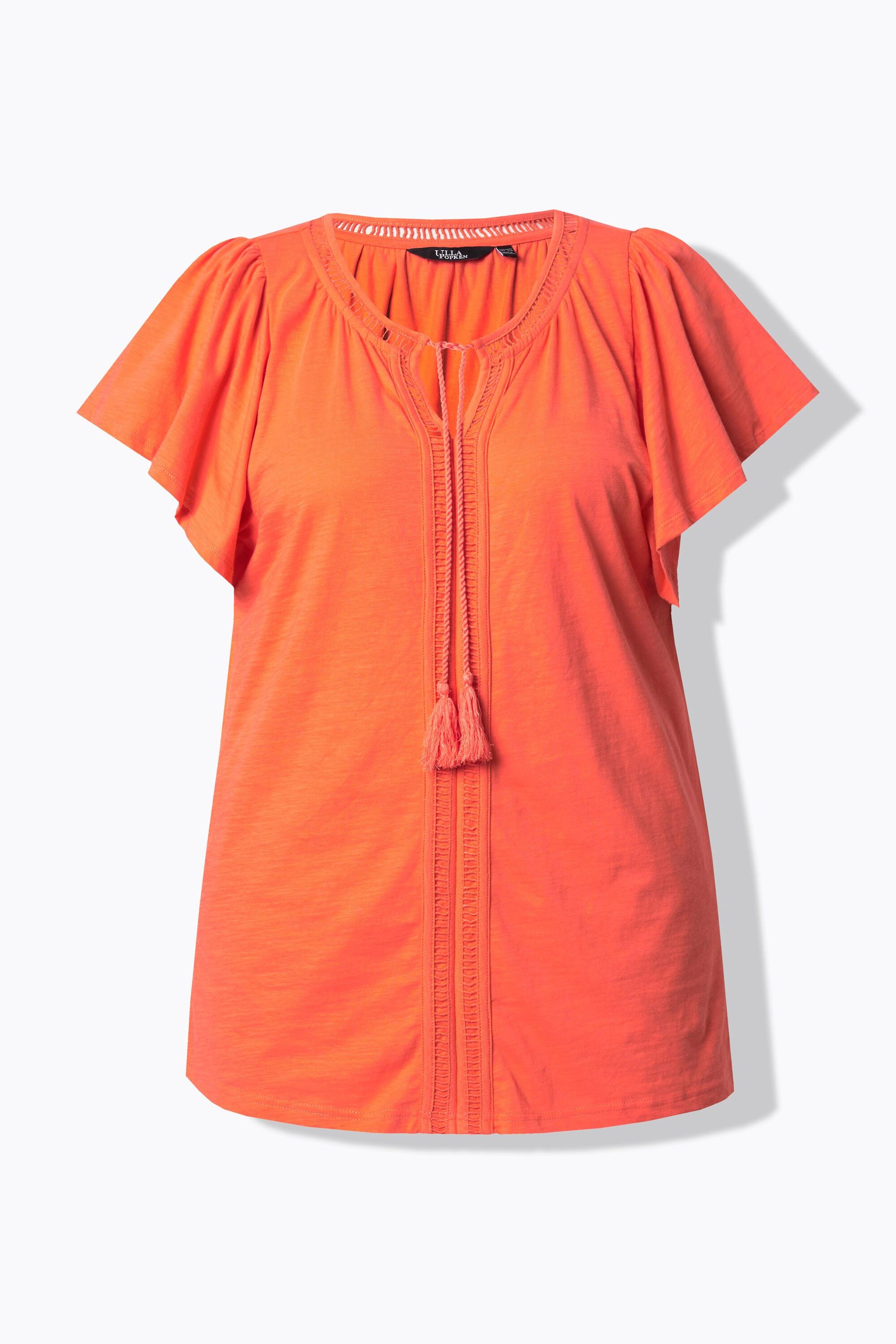 Ulla Popken T-shirt Passamaneria Decorativa Scollo a Tunica Mezze Maniche ad Aletta  