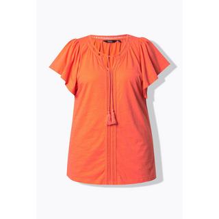 Ulla Popken T-shirt Passamaneria Decorativa Scollo a Tunica Mezze Maniche ad Aletta  