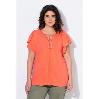 Ulla Popken T-shirt Passamaneria Decorativa Scollo a Tunica Mezze Maniche ad Aletta  