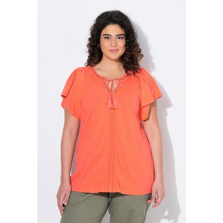 Ulla Popken T-shirt Passamaneria Decorativa Scollo a Tunica Mezze Maniche ad Aletta  