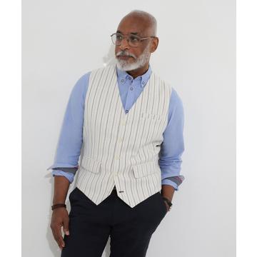 Gestreifte Anzugweste aus Leinenmischung