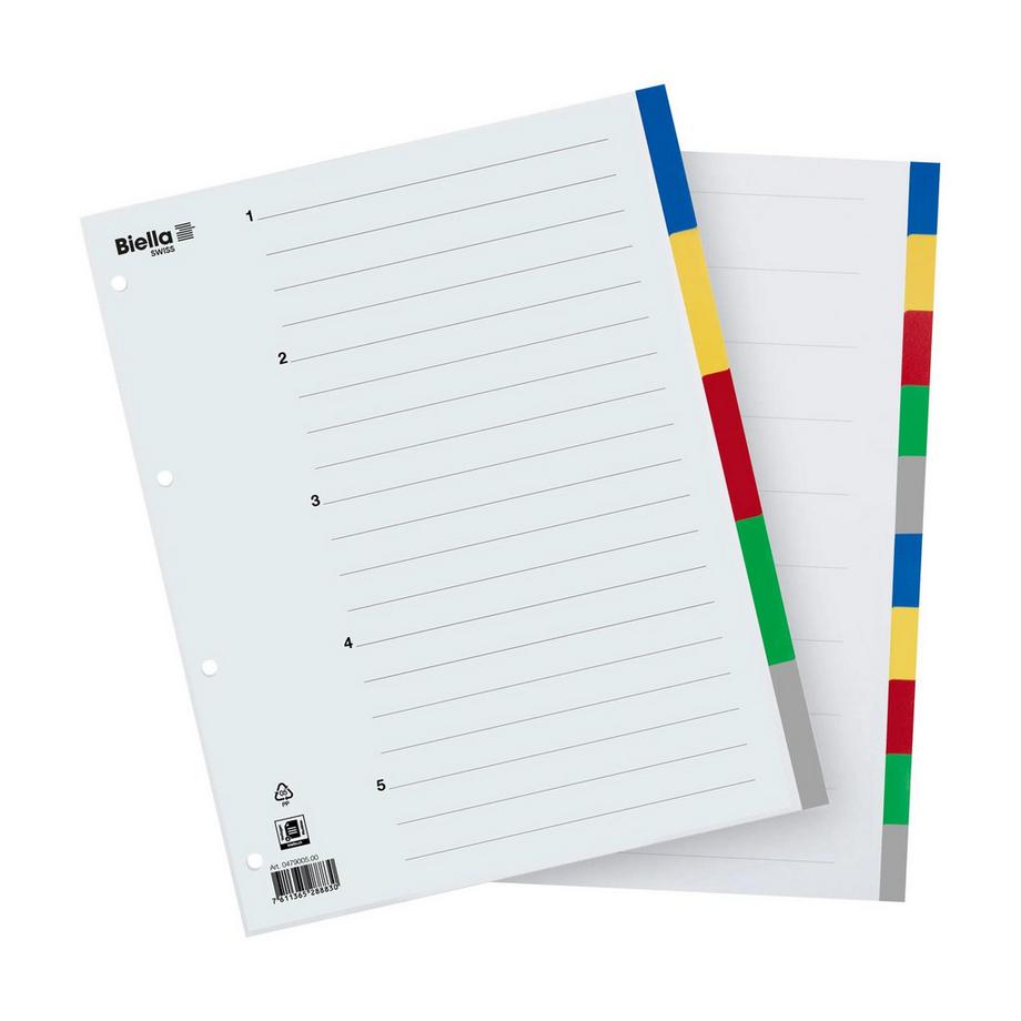 Biella BIELLA Register PP farbig A4 479005.00 5-teilig, blanko, überbreit  