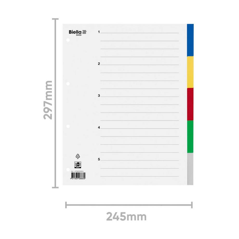 Biella BIELLA Register PP farbig A4 479005.00 5-teilig, blanko, überbreit  