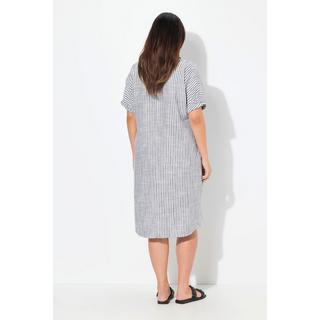 Ulla Popken Robe Oversize Lin Mélangé Rayures Col Chemise Manches Courtes  