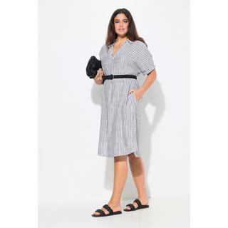 Ulla Popken Robe Oversize Lin Mélangé Rayures Col Chemise Manches Courtes  