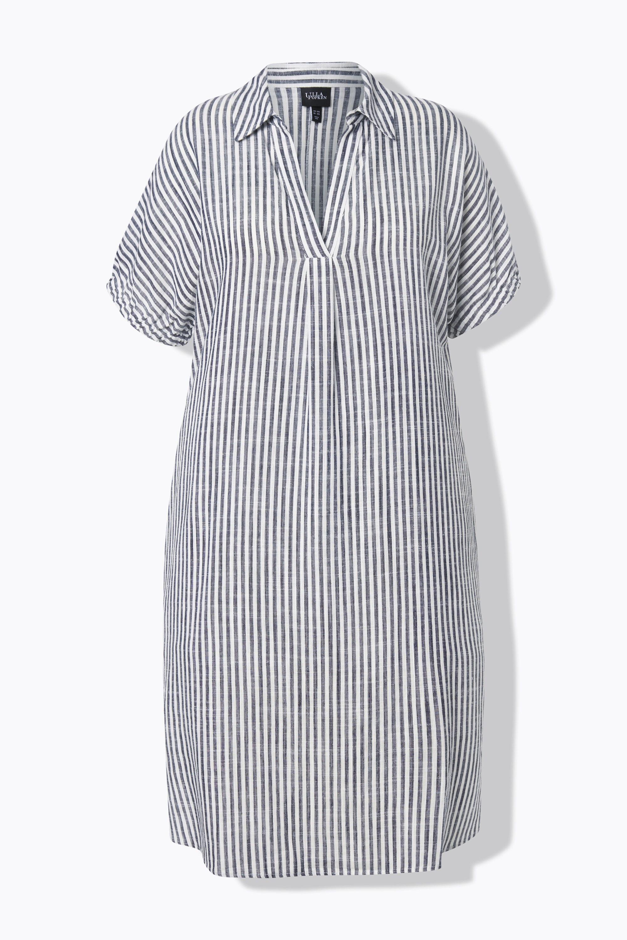 Ulla Popken Robe Oversize Lin Mélangé Rayures Col Chemise Manches Courtes  