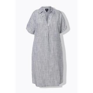 Ulla Popken Robe Oversize Lin Mélangé Rayures Col Chemise Manches Courtes  