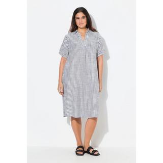 Ulla Popken Robe Oversize Lin Mélangé Rayures Col Chemise Manches Courtes  